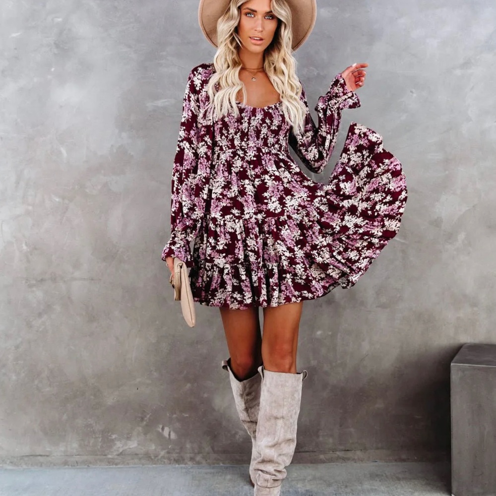 Thinking Out Loud Smocked Floral Babydoll Dress